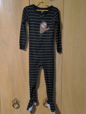 Carter's Black & Brown  Footsie Striped Footed One-Piece Pajama With A Sloth